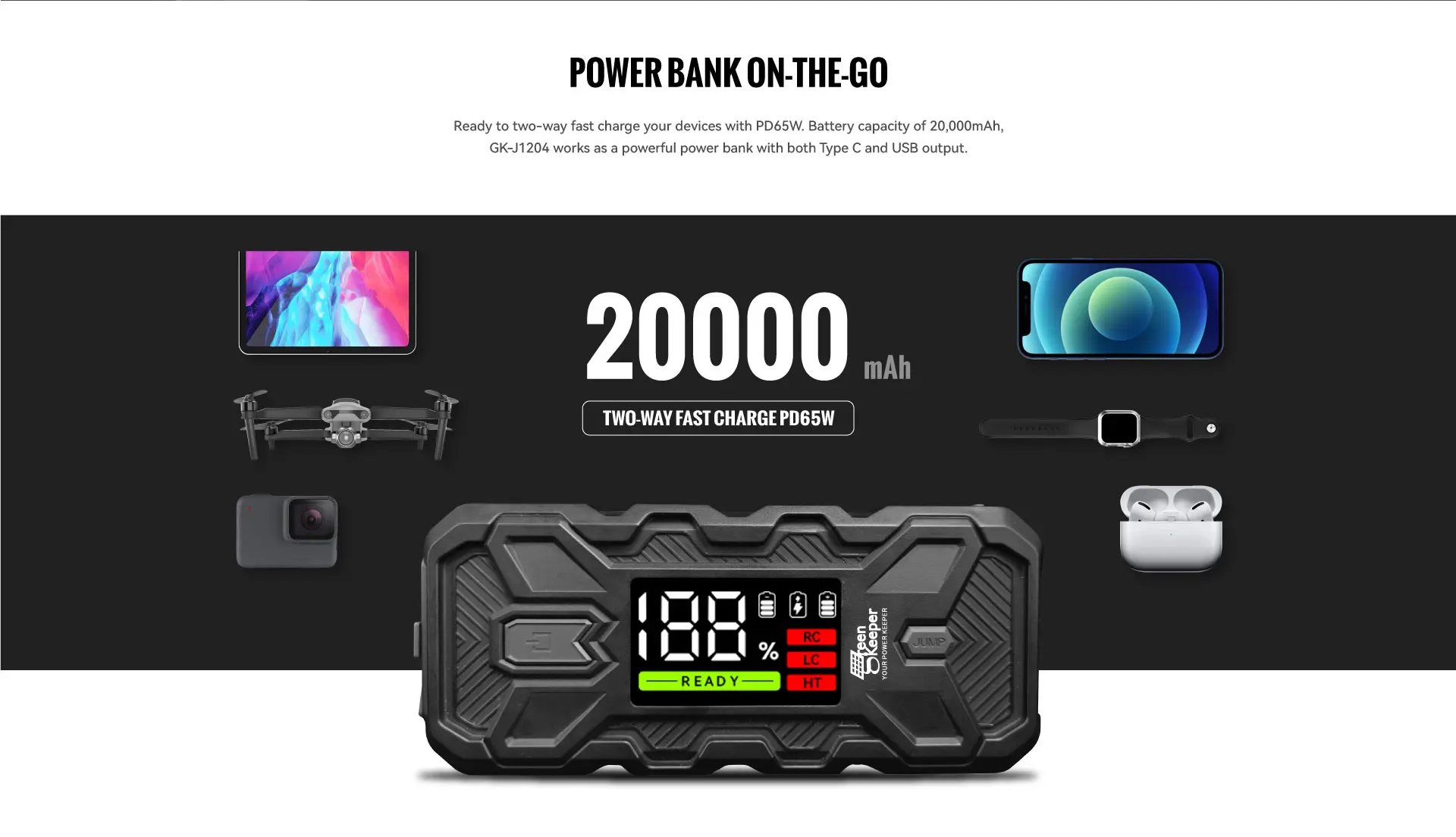 Power-Bank-On-The-Go-Green-Keeper-GK-1204-Jump-Starter-3000A-12V-20000mAh-8.0Gas-8.0Diesel-Car-Jump-Starter-Portable-Jump-Starter-Jump-Starter-Battery-Pack-Portable-Car-Jump-Starter-For-Car